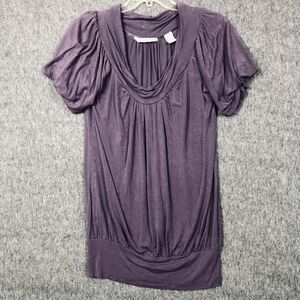 Bill BLASS Top Womens M Purple Pullover Tunic Mock Neck Puff Sleeve Stretch